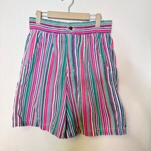 Simply Basic Vintage 80s Striped Preppy Multi Color High Waisted Shorts Medium